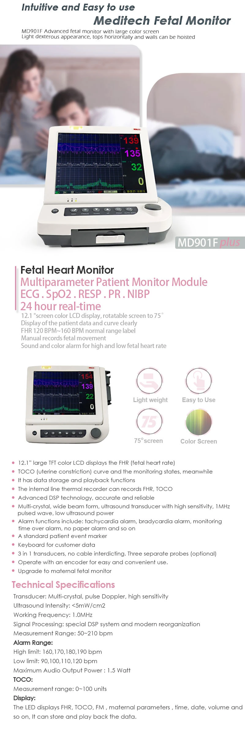 Meditech Ce&ISO Approved Fetal Heart Rate Monitor with Play Back Function