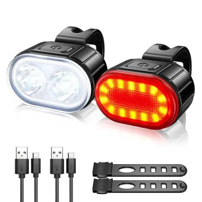 Juego de luces LED para bicicleta, 350mAh, recargable por USB, luz delantera y trasera para bicicleta, linterna trasera, accesorios para bicicleta